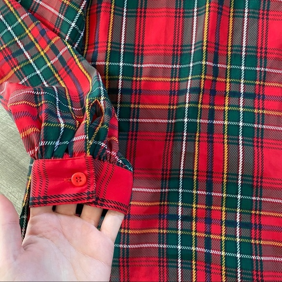 Vintage Plaid Button Down Blouse Shirt Red 12 - Picture 5 of 7